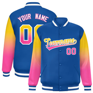 Custom Royal Gold-Pink Gradient Varsity Full-Snap Raglan Sleeves Baseball Jacket