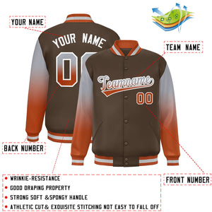 Custom Light Brown Gray-Texas Orange Gradient Varsity Full-Snap Raglan Sleeves Baseball Jacket