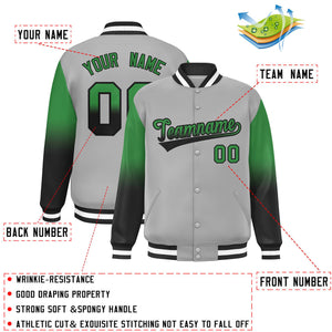 Custom Gray Teal-Black Gradient Varsity Full-Snap Raglan Sleeves Baseball Jacket