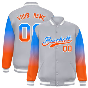 Custom Gray Powder Blue-Orange Gradient Varsity Full-Snap Raglan Sleeves Baseball Jacket