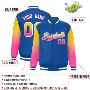 Custom Royal Gold-Pink Gradient Varsity Full-Snap Raglan Sleeves Baseball Jacket