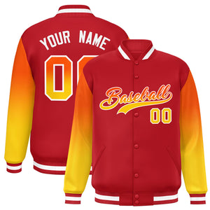 Custom Red Orange-Gold Gradient Varsity Full-Snap Raglan Sleeves Baseball Jacket