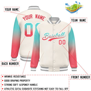 Custom White Bright Green-Light Red Gradient Varsity Full-Snap Raglan Sleeves Baseball Jacket