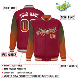 Custom Crimson Olive-Texas Orange Gradient Varsity Full-Snap Raglan Sleeves Baseball Jacket