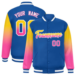 Custom Royal Gold-Pink Gradient Varsity Full-Snap Raglan Sleeves Baseball Jacket