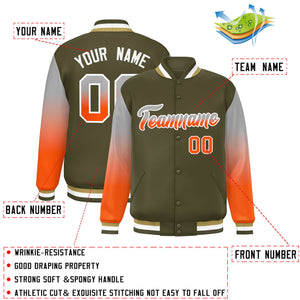 Custom Olive Gray-Orange Gradient Varsity Full-Snap Raglan Sleeves Baseball Jacket