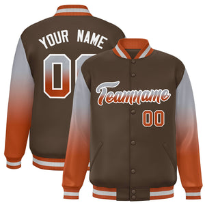 Custom Light Brown Gray-Texas Orange Gradient Varsity Full-Snap Raglan Sleeves Baseball Jacket