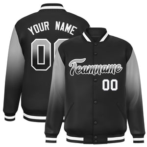 Custom Black Gray-Black Gradient Varsity Full-Snap Raglan Sleeves Baseball Jacket