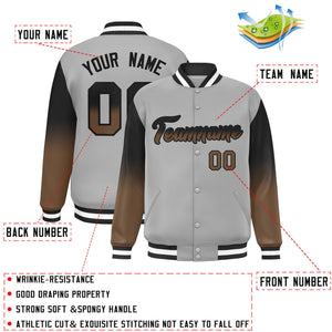 Custom Gray Black-Light Brown Gradient Varsity Full-Snap Raglan Sleeves Baseball Jacket