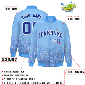 Custom Light Blue Varsity Full-Snap Sequins Pattern Letterman Baseball Jacket