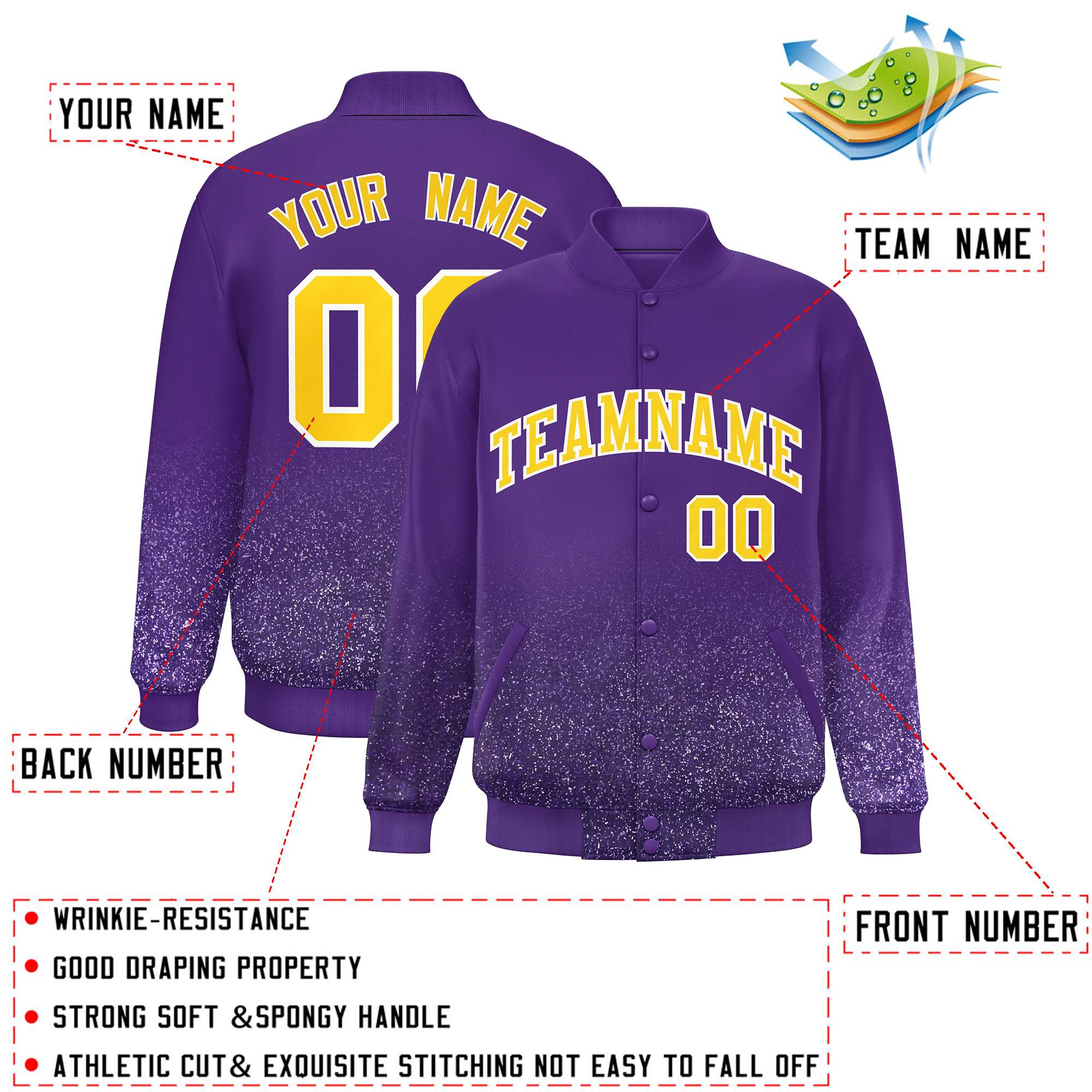 Custom Purple Varsity Full-Snap Sequins Pattern Letterman Baseball Jacket