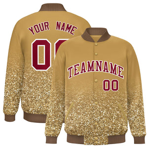 Custom Old Gold Varsity Full-Snap Sequins Pattern Letterman Baseball Jacket