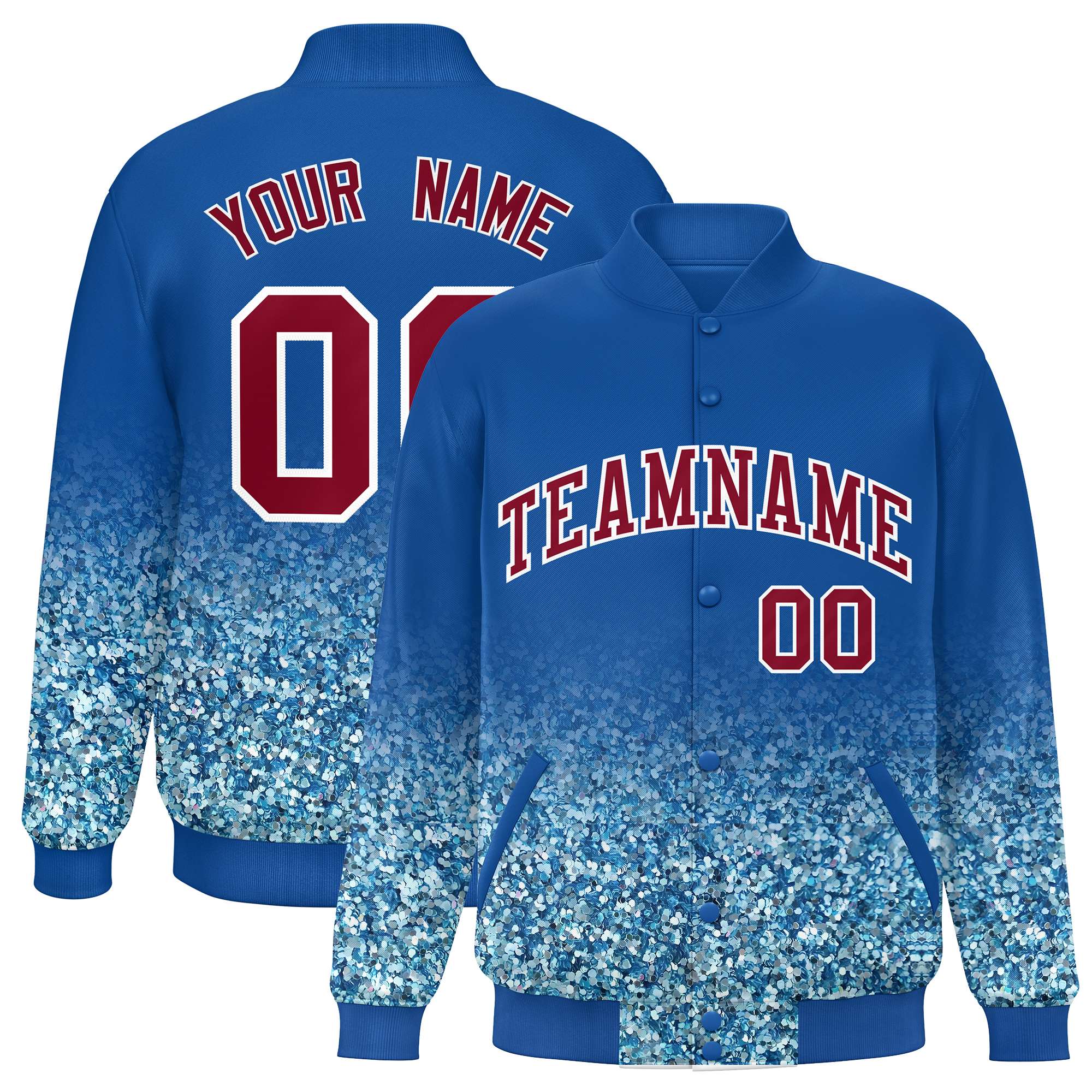 Custom Royal Varsity Full-Snap Sequins Pattern Letterman Baseball Jacket