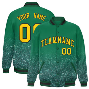 Custom Kelly Green Varsity Full-Snap Sequins Pattern Letterman Baseball Jacket