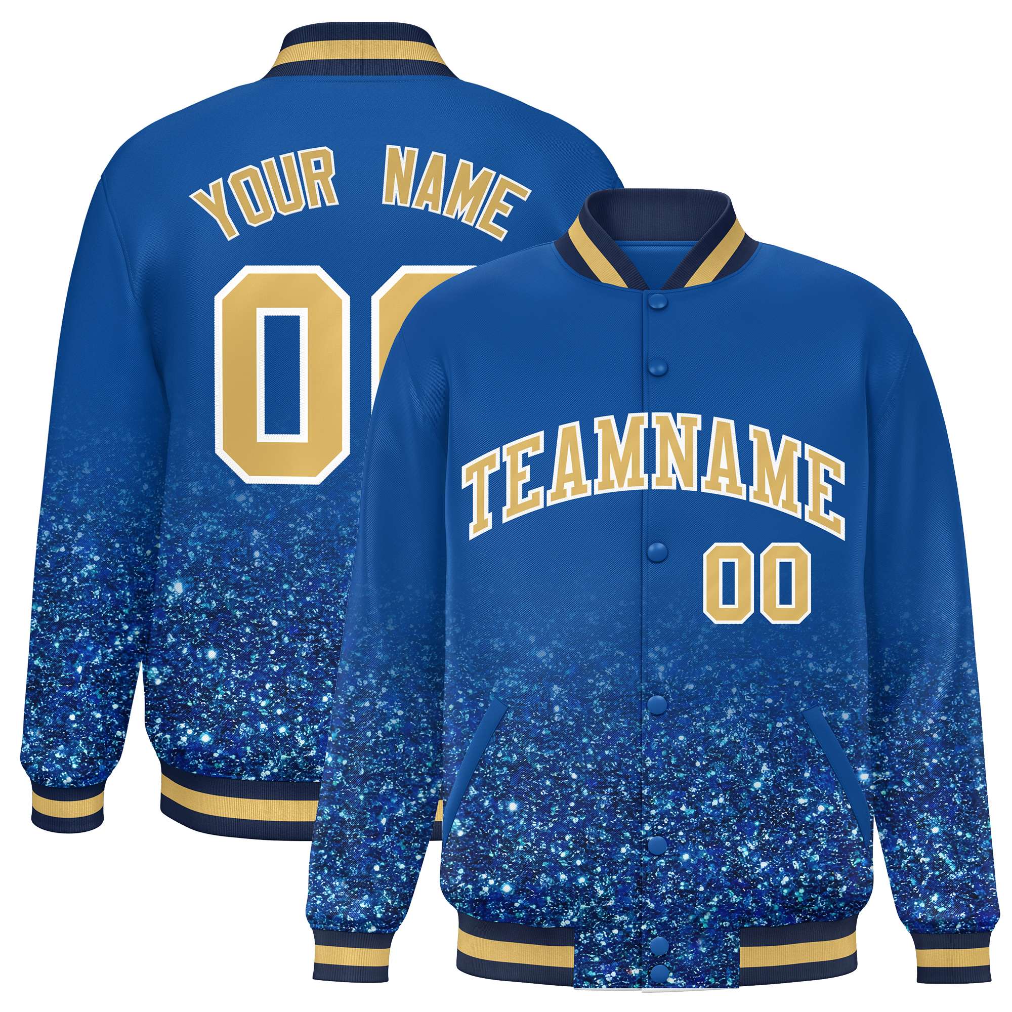 Custom Royal Varsity Full-Snap Sequins Pattern Letterman Baseball Jacket