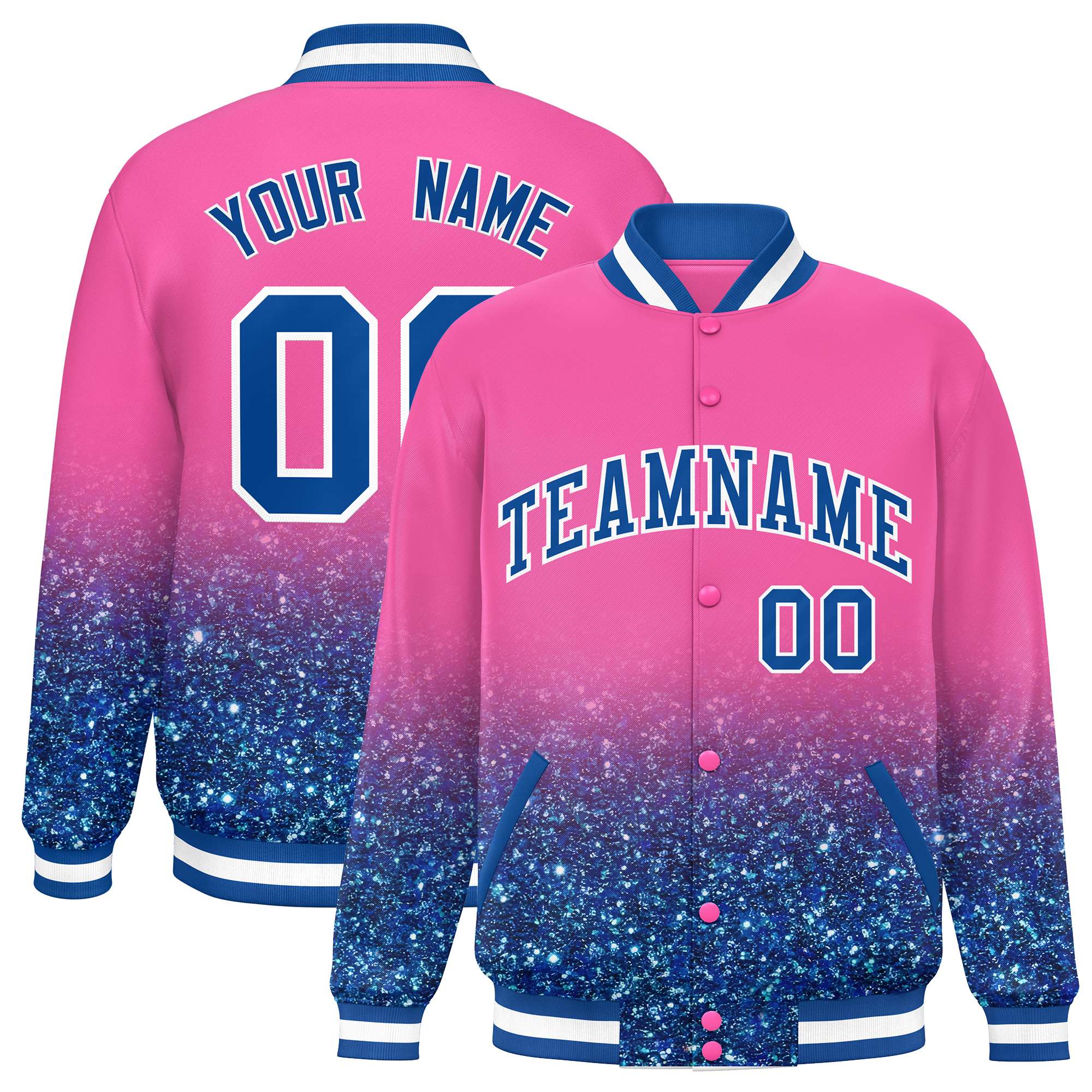 Custom Pink Varsity Full-Snap Sequins Pattern Letterman Baseball Jacket