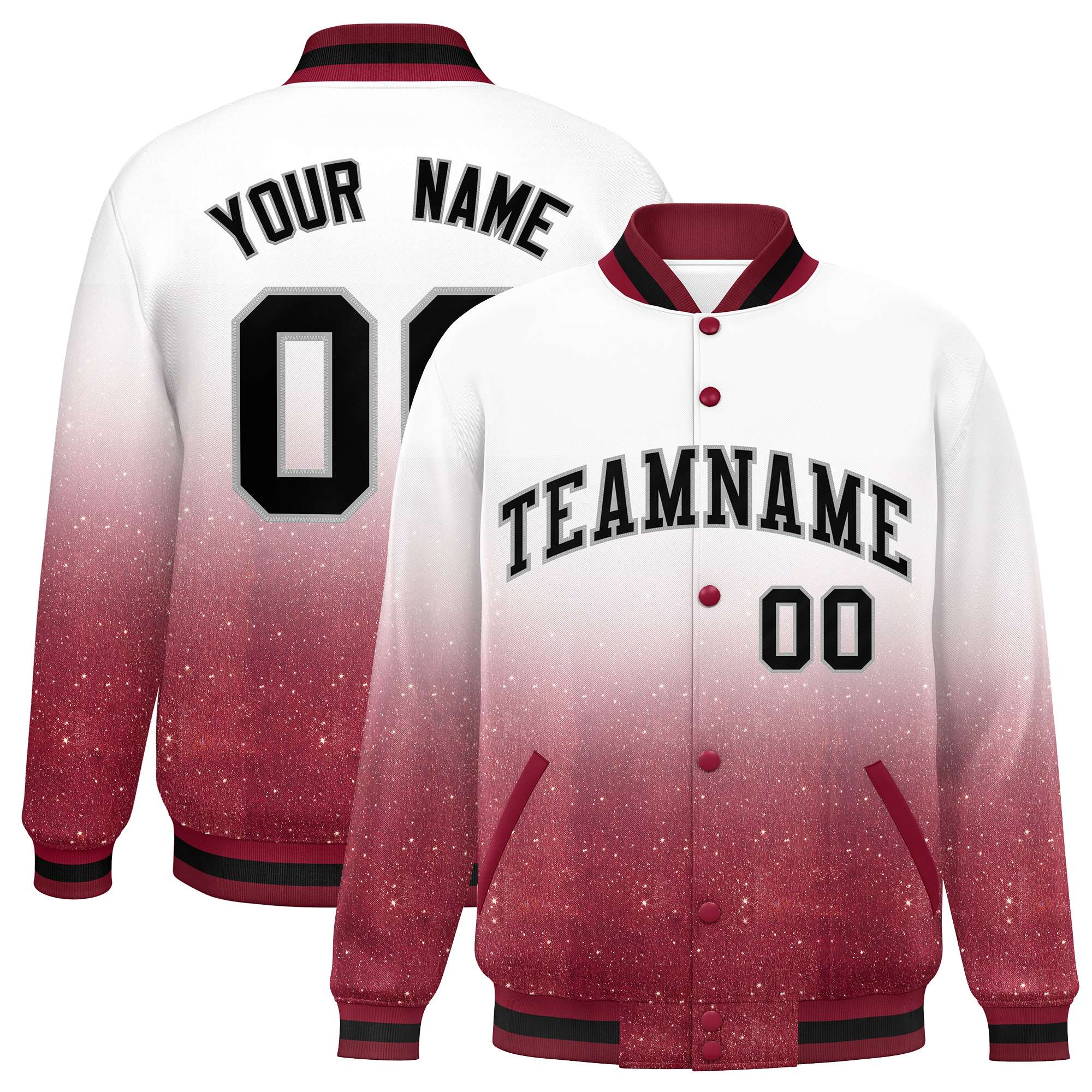 Custom White Varsity Full-Snap Sequins Pattern Letterman Baseball Jacket