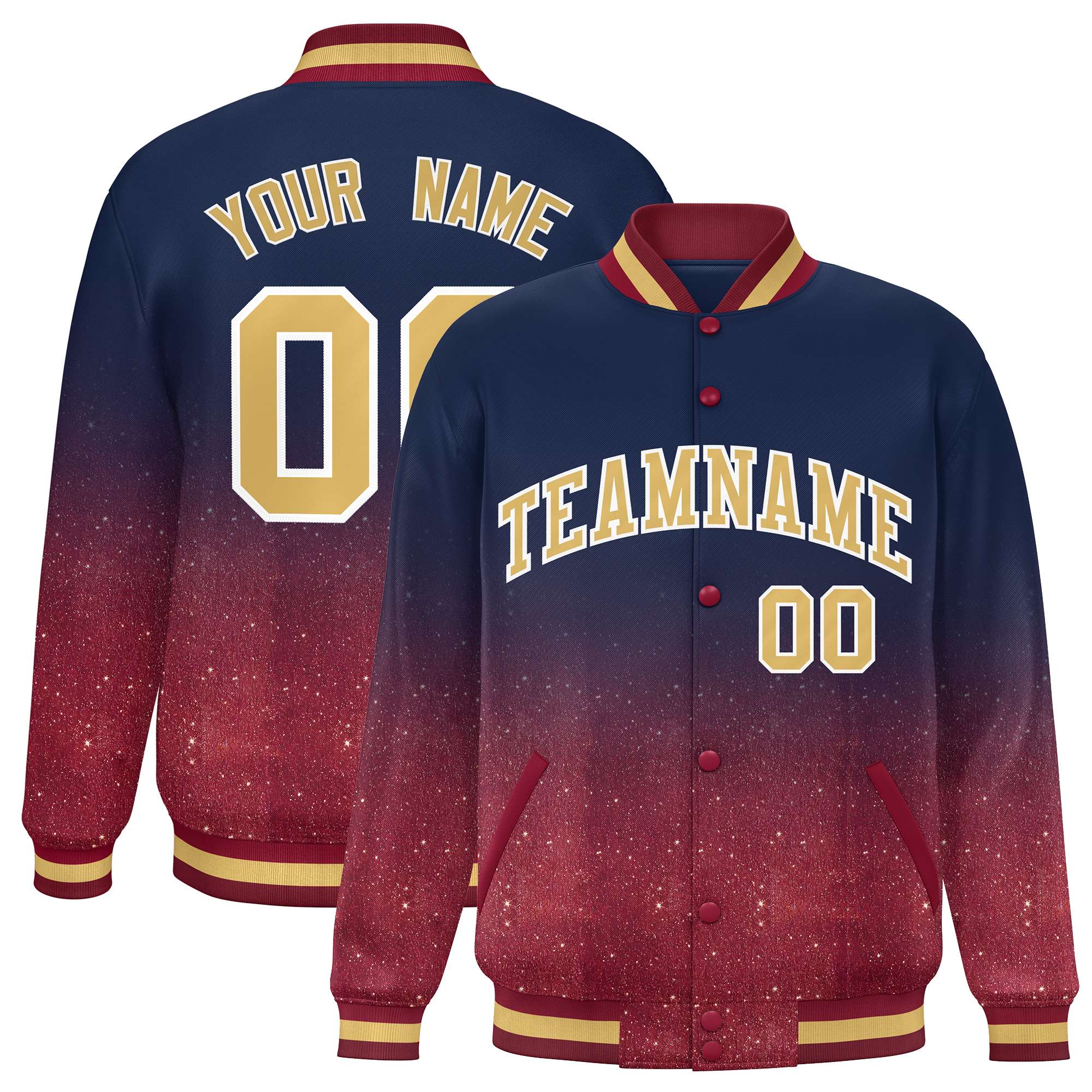 Custom Navy Varsity Full-Snap Sequins Pattern Letterman Baseball Jacket