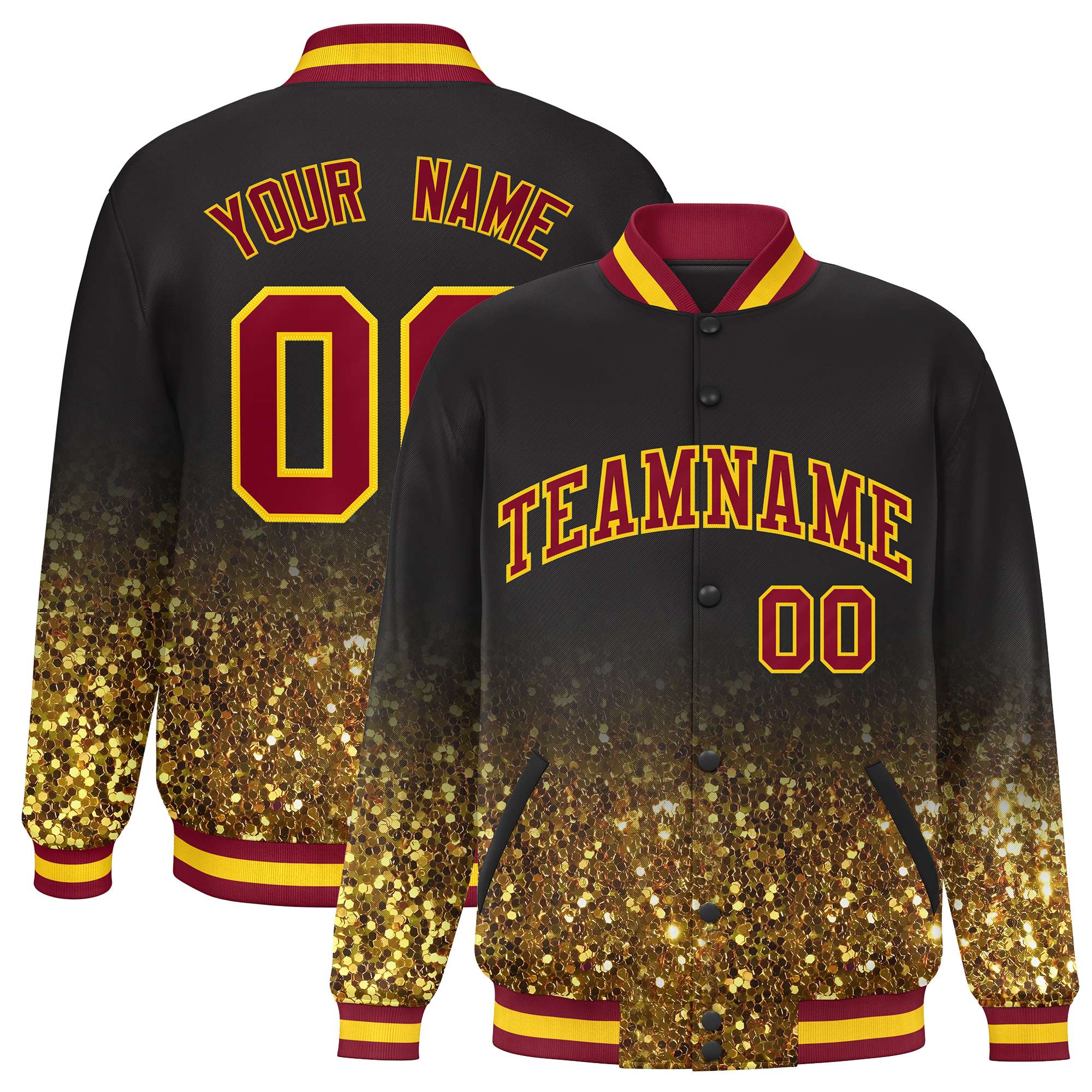 Custom Brown Varsity Full-Snap Sequins Pattern Letterman Baseball Jacket