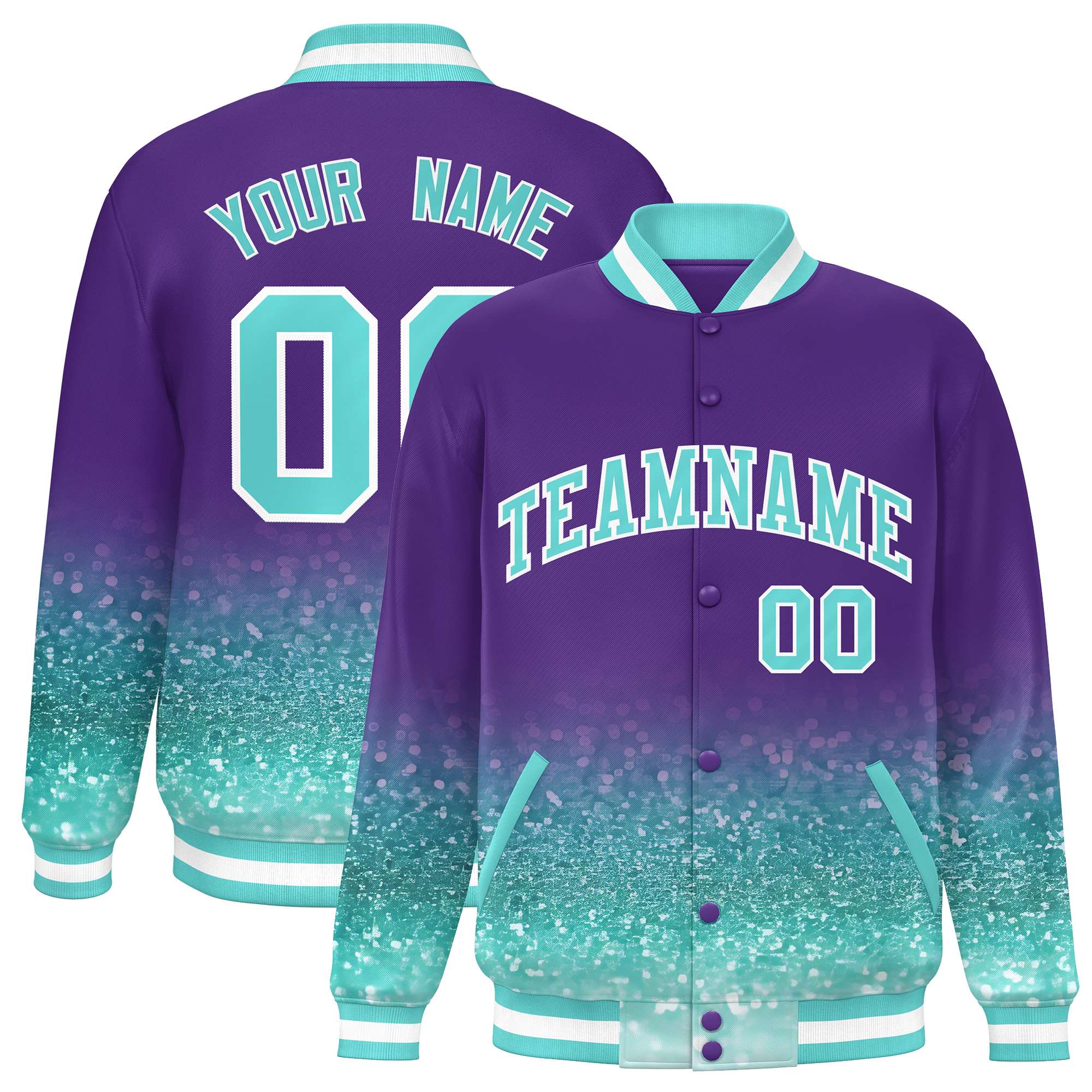 Custom Purple Varsity Full-Snap Sequins Pattern Letterman Baseball Jacket