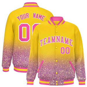 Custom Gold Varsity Full-Snap Sequins Pattern Letterman Baseball Jacket