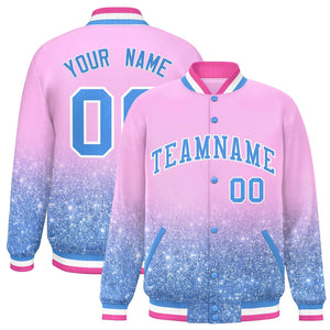 Custom Light Pink Varsity Full-Snap Sequins Pattern Letterman Baseball Jacket