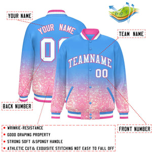 Custom Powder Blue Varsity Full-Snap Sequins Pattern Letterman Baseball Jacket