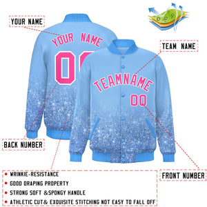 Custom Light Blue Varsity Full-Snap Sequins Pattern Letterman Baseball Jacket