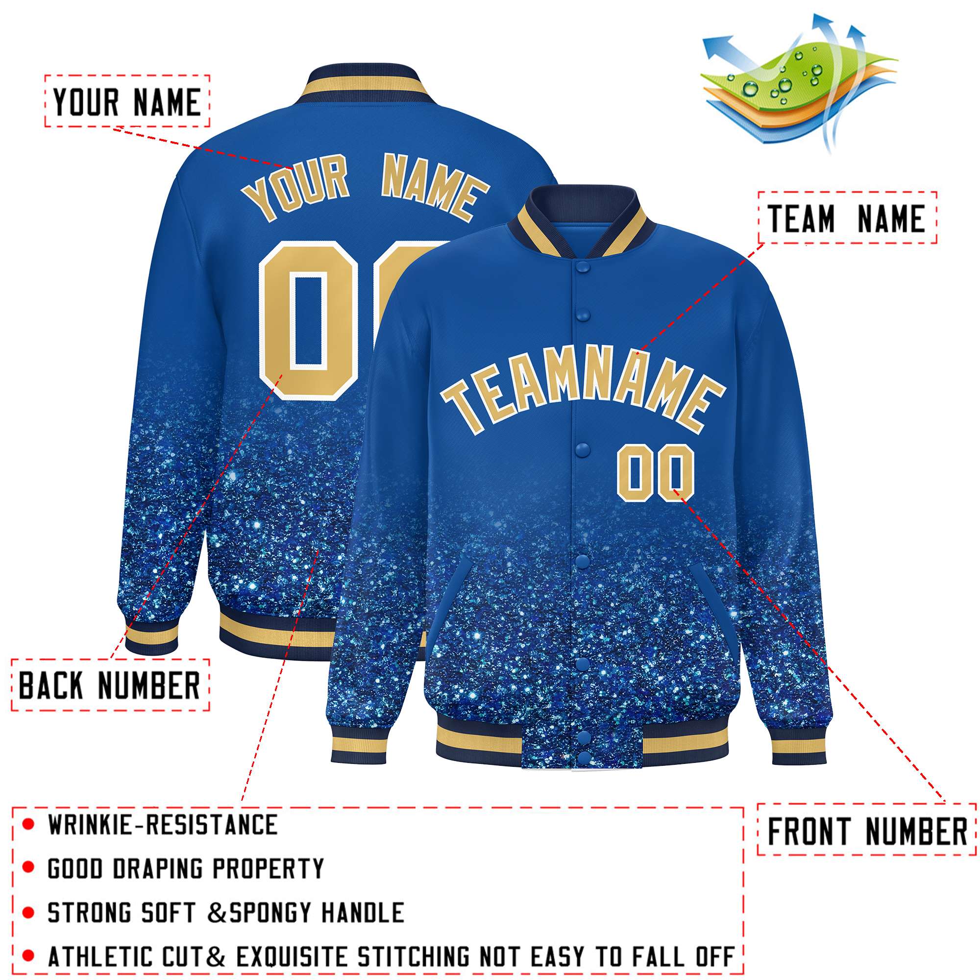 Custom Royal Varsity Full-Snap Sequins Pattern Letterman Baseball Jacket