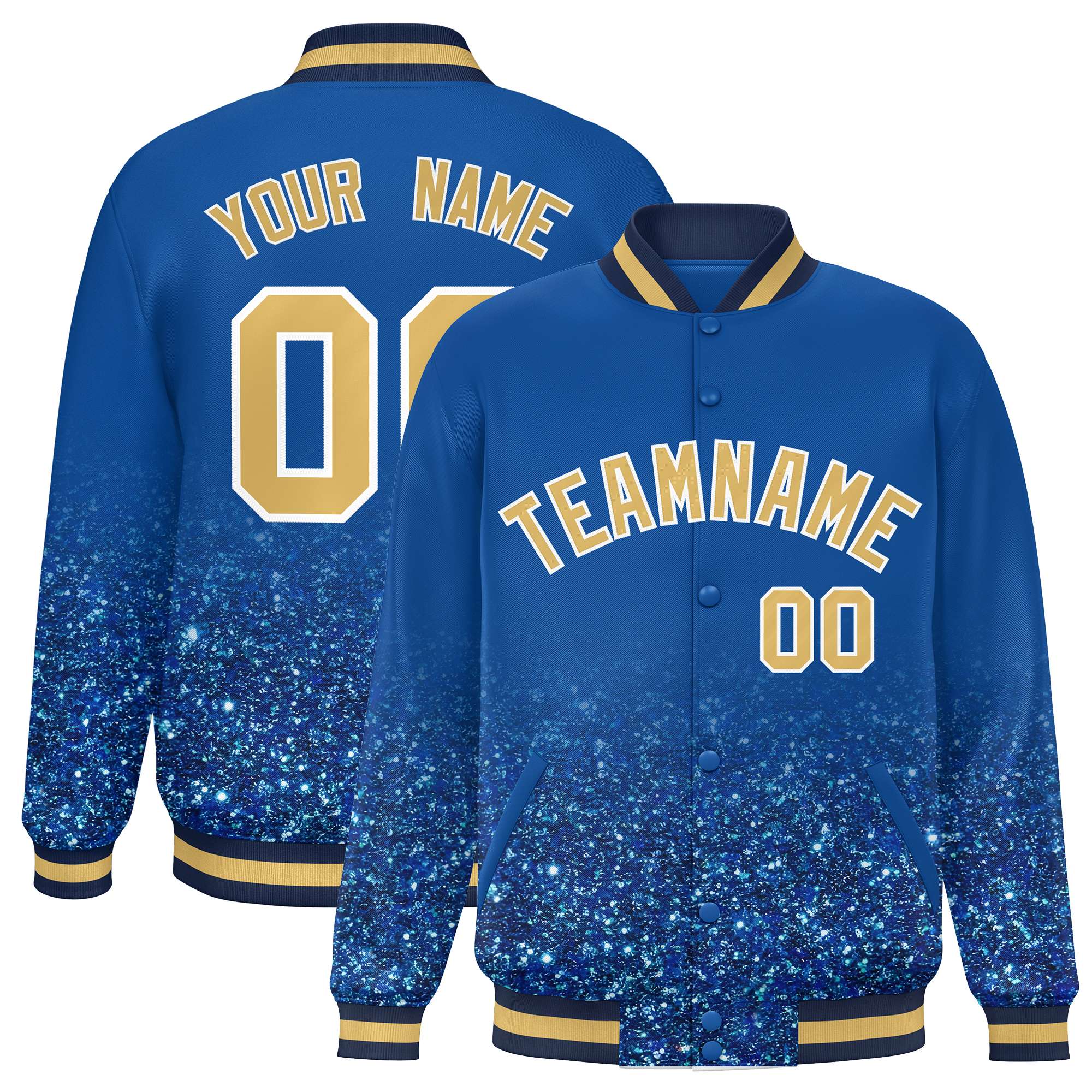 Custom Royal Varsity Full-Snap Sequins Pattern Letterman Baseball Jacket