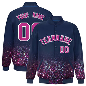 Custom Navy Varsity Full-Snap Sequins Pattern Letterman Baseball Jacket