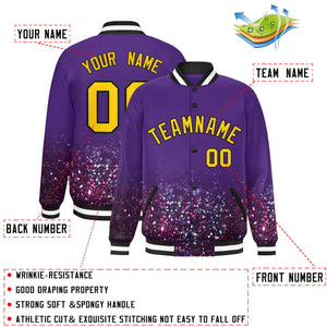 Custom Purple Varsity Full-Snap Sequins Pattern Letterman Baseball Jacket