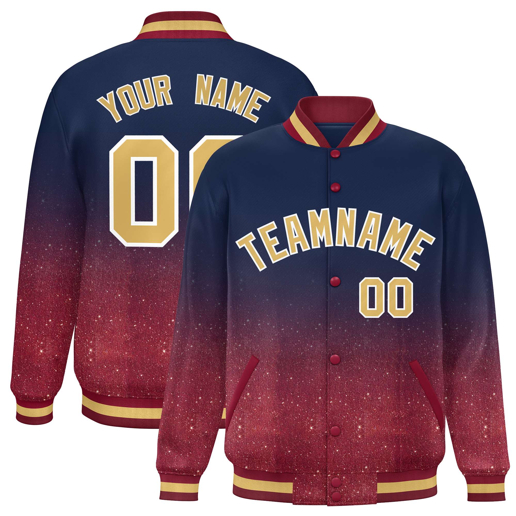 Custom Navy Varsity Full-Snap Sequins Pattern Letterman Baseball Jacket