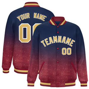 Custom Navy Varsity Full-Snap Sequins Pattern Letterman Baseball Jacket