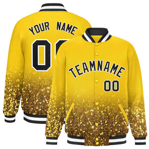 Custom Gold Varsity Full-Snap Sequins Pattern Letterman Baseball Jacket