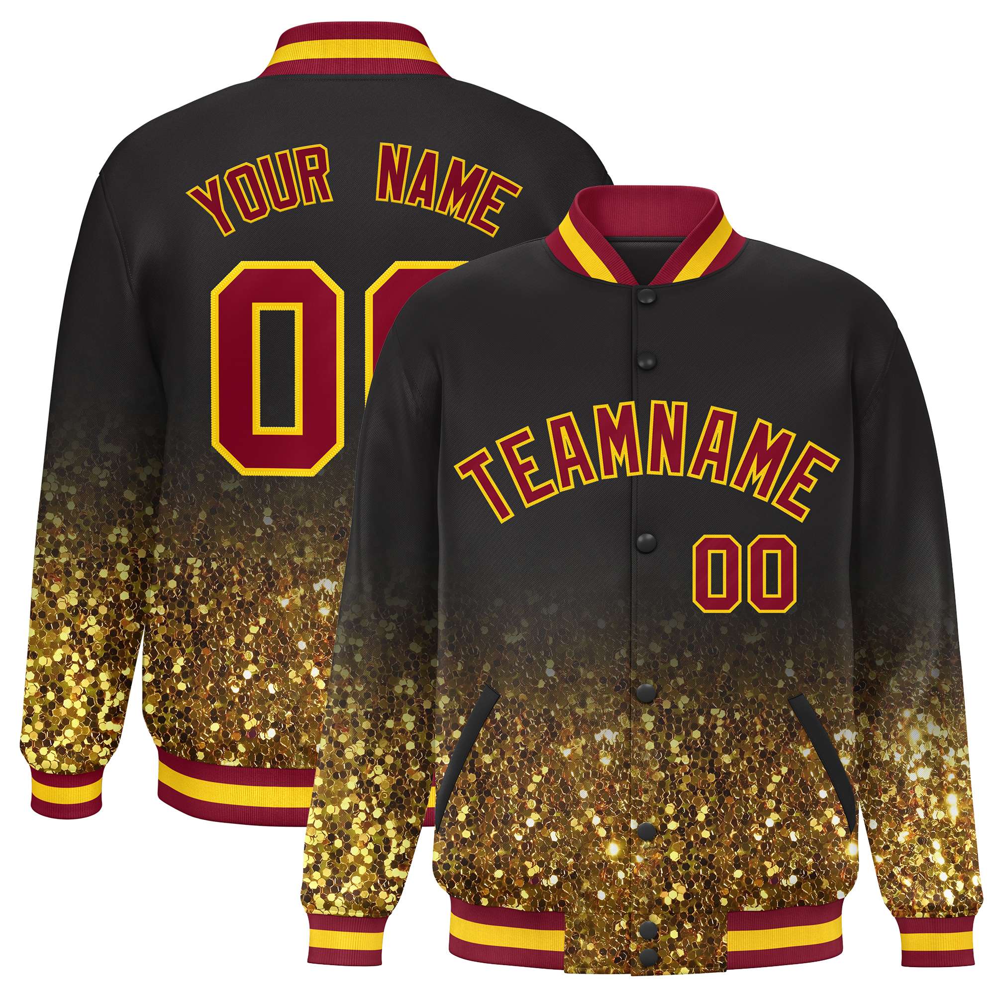 Custom Brown Varsity Full-Snap Sequins Pattern Letterman Baseball Jacket