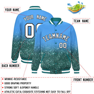 Custom Powder Blue Varsity Full-Snap Sequins Pattern Letterman Baseball Jacket