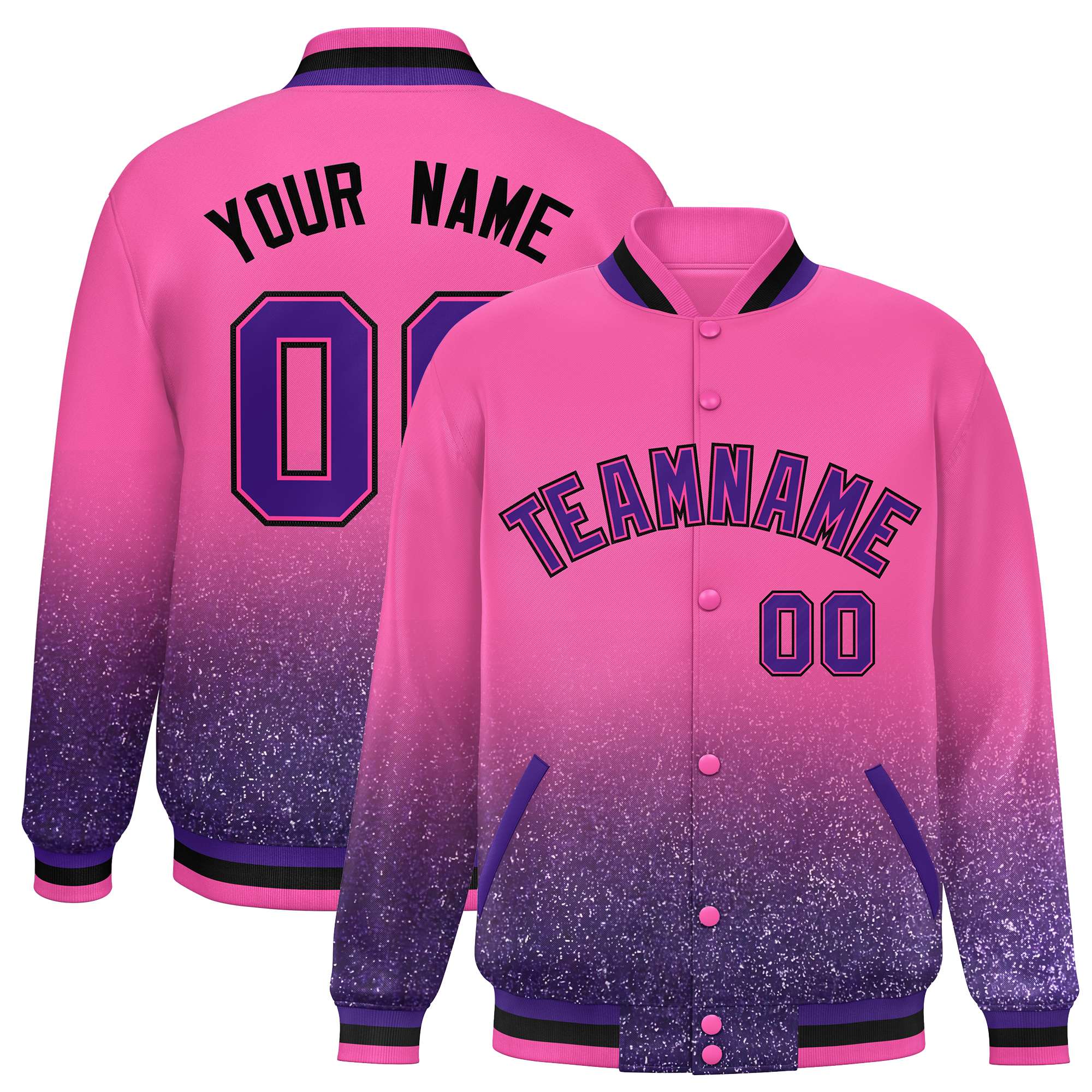 Custom Pink Varsity Full-Snap Sequins Pattern Letterman Baseball Jacket