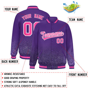 Custom Purple Varsity Full-Snap Sequins Pattern Letterman Baseball Jacket