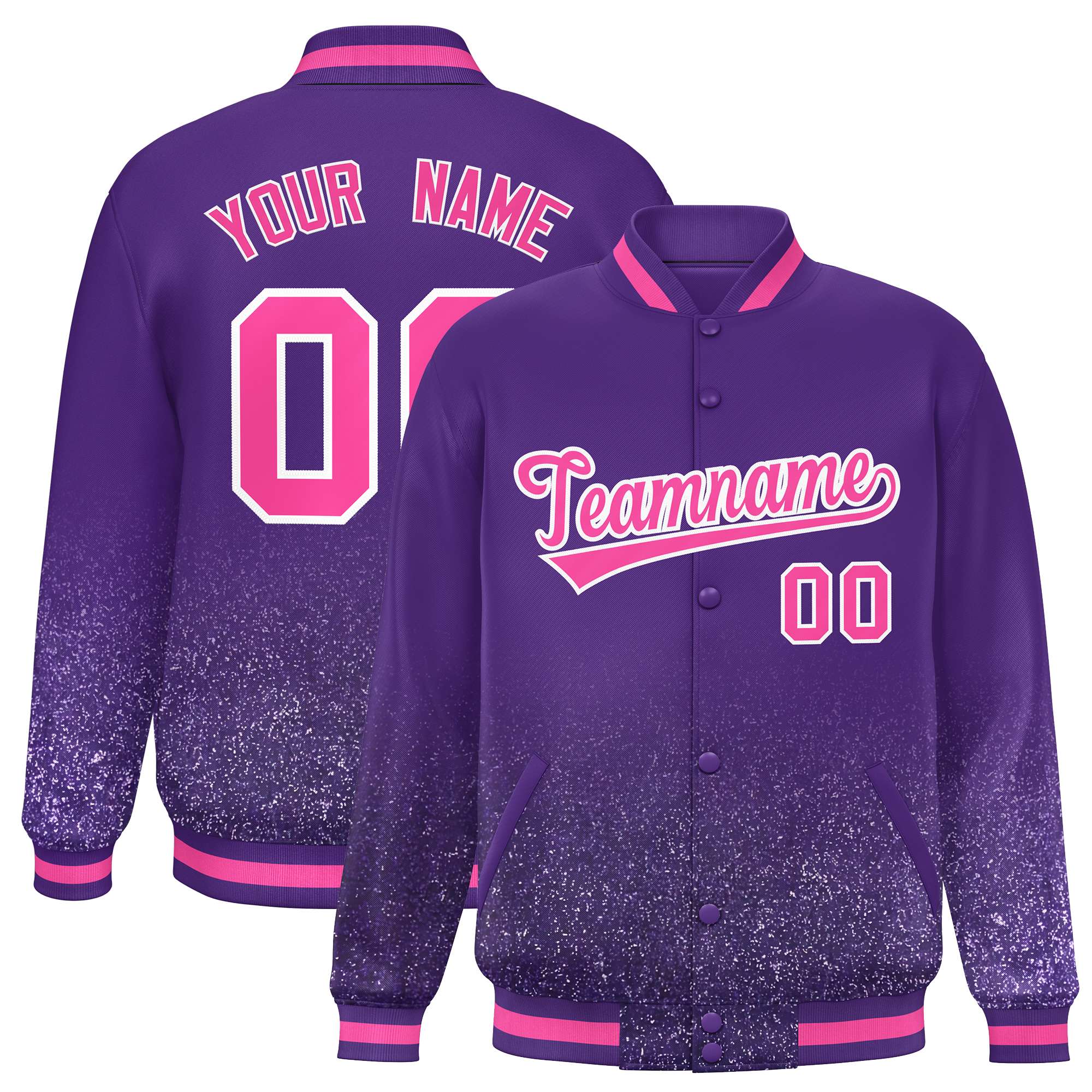 Custom Purple Varsity Full-Snap Sequins Pattern Letterman Baseball Jacket