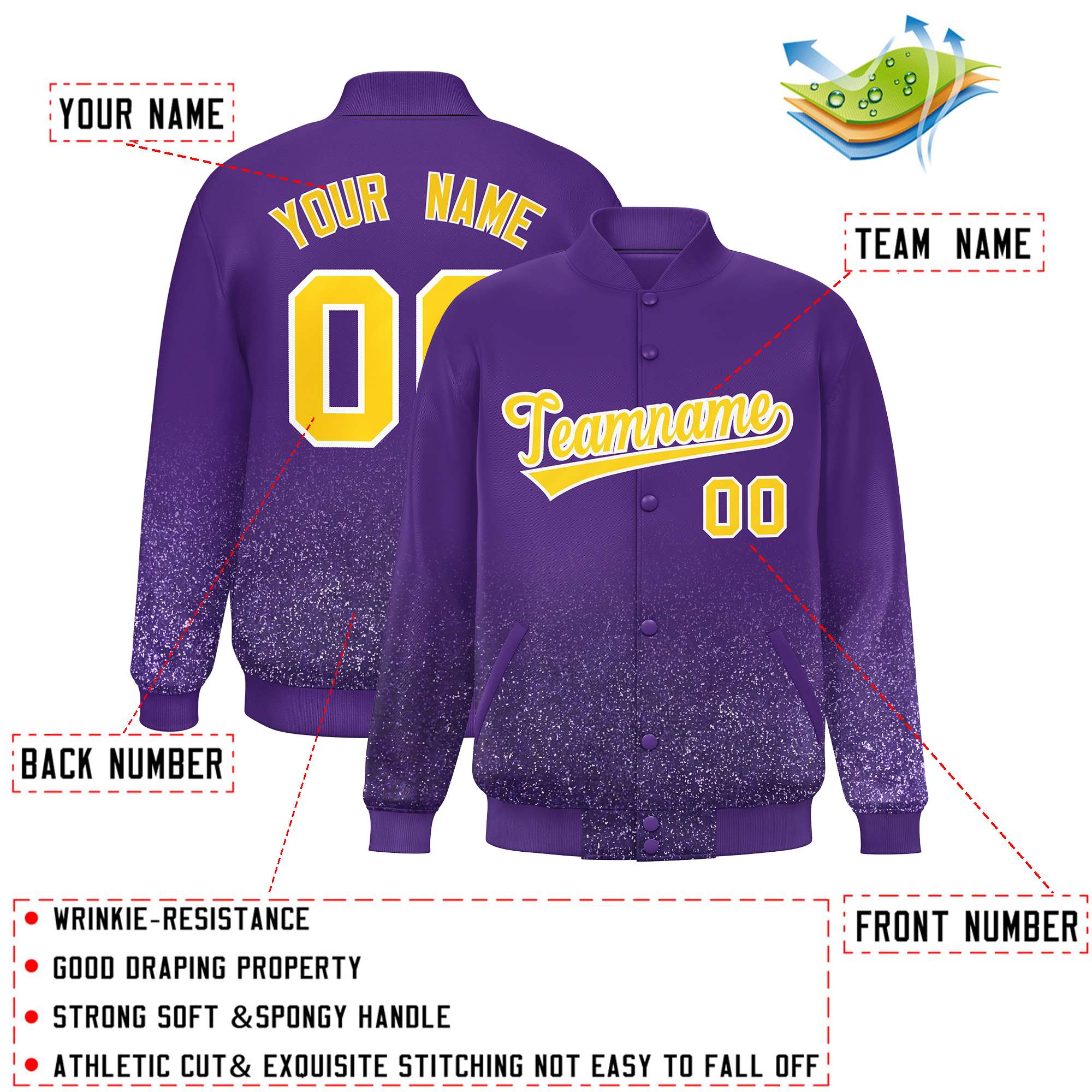 Custom Purple Varsity Full-Snap Sequins Pattern Letterman Baseball Jacket