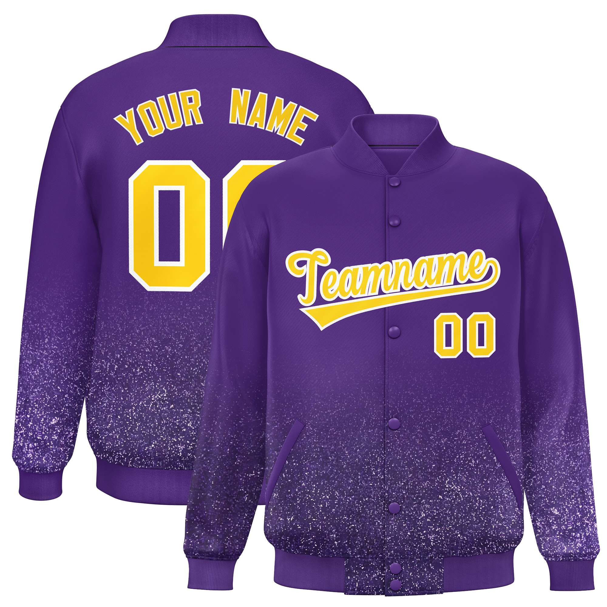 Custom Purple Varsity Full-Snap Sequins Pattern Letterman Baseball Jacket