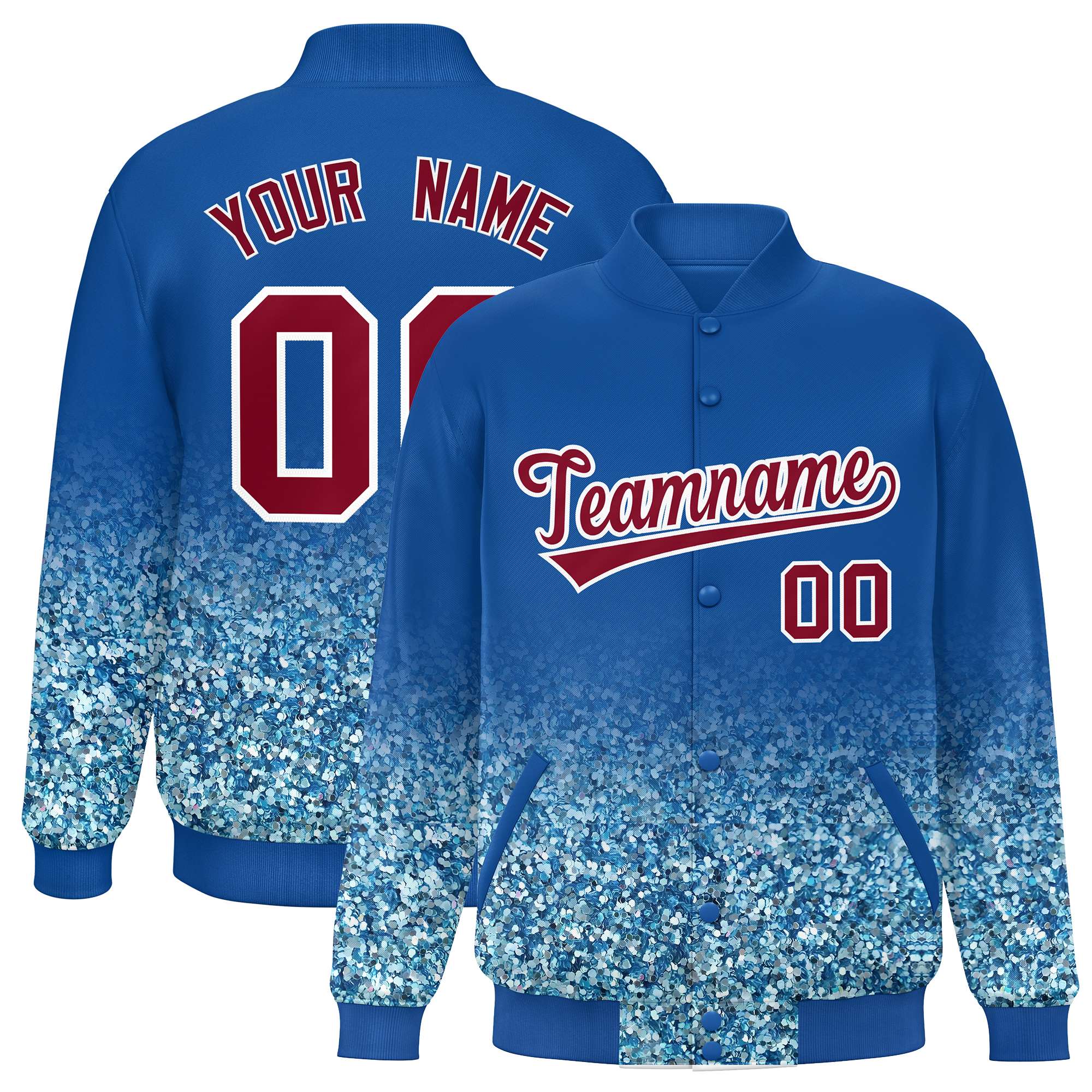 Custom Royal Varsity Full-Snap Sequins Pattern Letterman Baseball Jacket