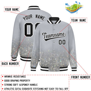 Custom Gray Varsity Full-Snap Sequins Pattern Letterman Baseball Jacket