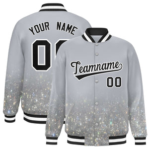 Custom Gray Varsity Full-Snap Sequins Pattern Letterman Baseball Jacket