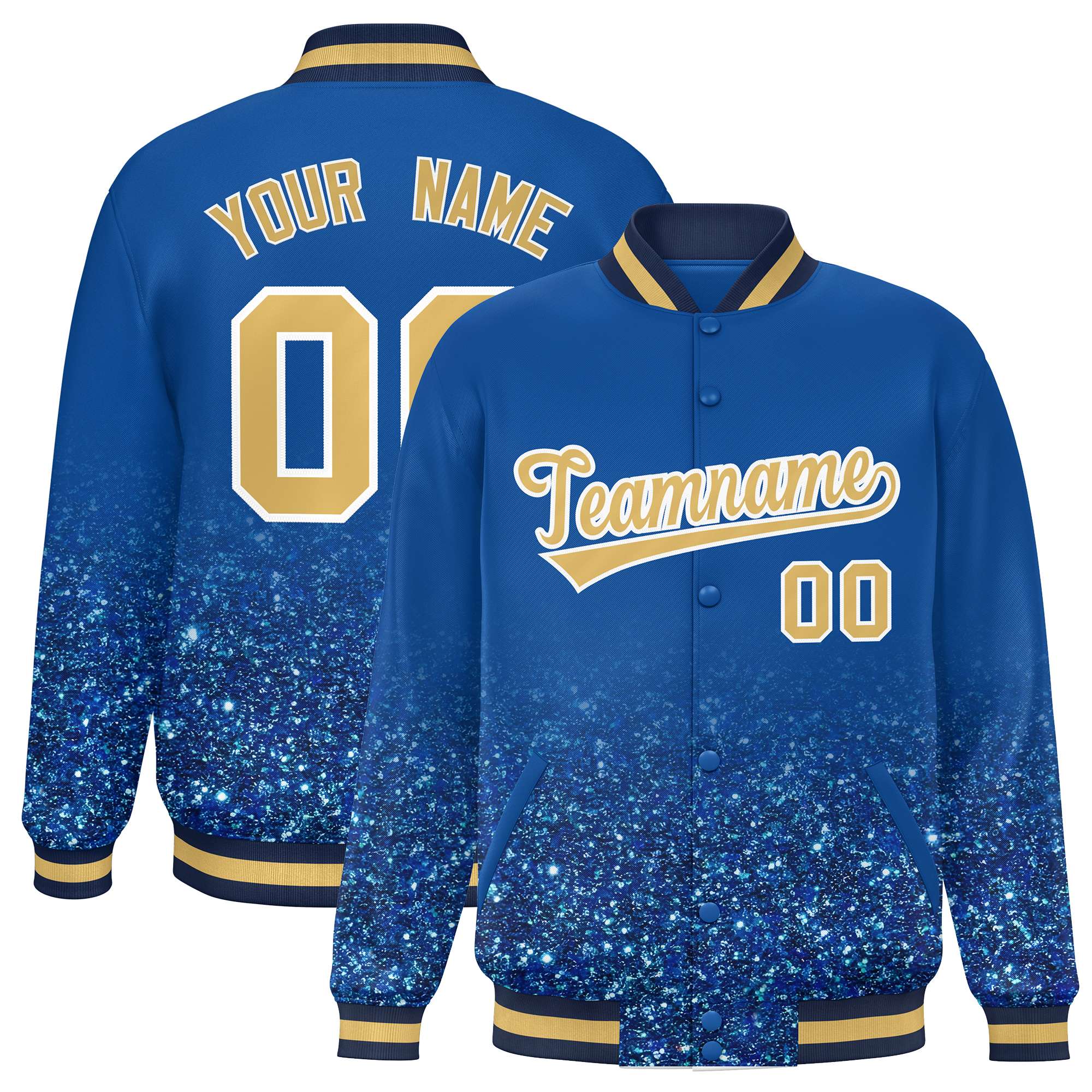 Custom Royal Varsity Full-Snap Sequins Pattern Letterman Baseball Jacket