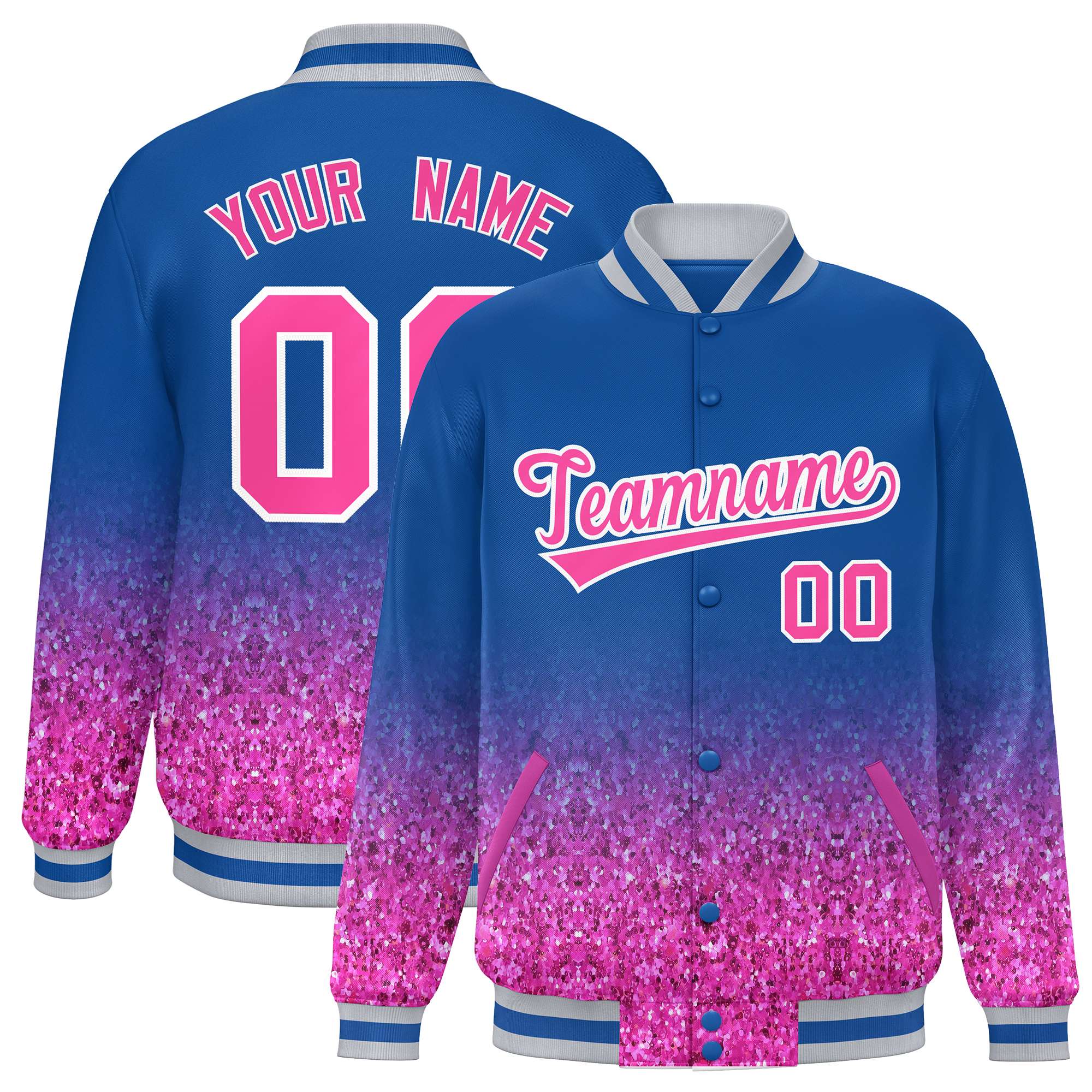 Custom Royal Varsity Full-Snap Sequins Pattern Letterman Baseball Jacket