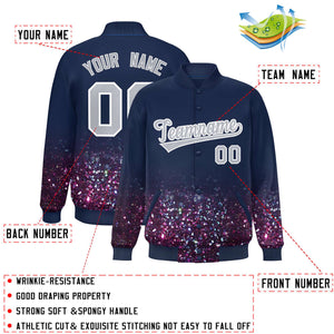 Custom Navy Varsity Full-Snap Sequins Pattern Letterman Baseball Jacket