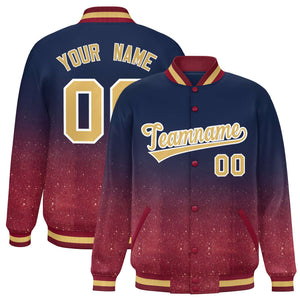 Custom Navy Varsity Full-Snap Sequins Pattern Letterman Baseball Jacket