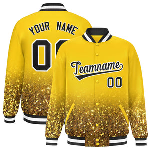 Custom Gold Varsity Full-Snap Sequins Pattern Letterman Baseball Jacket